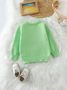 Bebé Chicas Suéter de punto unicolor - Verde - Ver 2