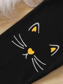 SHEIN 女小童卡通刺繡毛絨帽衫&緊身打底褲