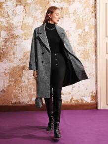 MOTF PREMIUM TWEED DOUBLE BREASTED OVERCOAT - Black and White - View 9