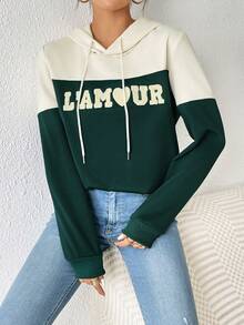 SHEIN Frenchy Lá thư Đổ xô Hai âm Dây rút Hoodie - Nhiều màu - Xem 6
