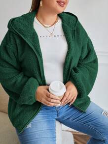 SHEIN LUNE 冬季加大落肩连帽夹克 - 墨綠色 - 查看 1