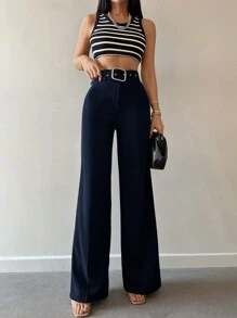 High Waist Belted Wide Leg Suit Pants