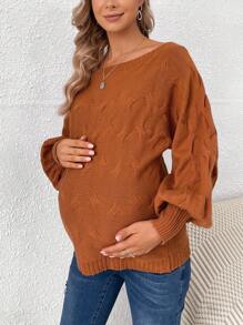 SHEIN 孕妇装船领蝙蝠袖毛衣，冬季 - 鏽棕色 - 查看 6