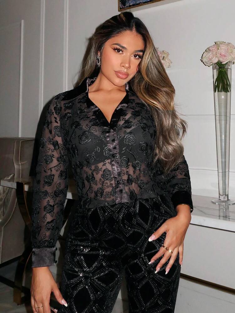 Floral Pattern Sheer Shirt
See Through Shirt
Elegant Party