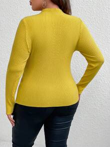 SHEIN Clasi Plus Mock Neck Ribbed Knit Sweater - Yellow - View 2