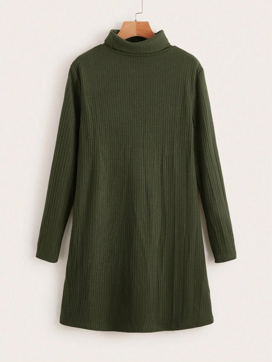 SHEIN LUNE Chất rắn Đồ đan Ribbed Váy áo thun - xanh quân đội - Xem 1