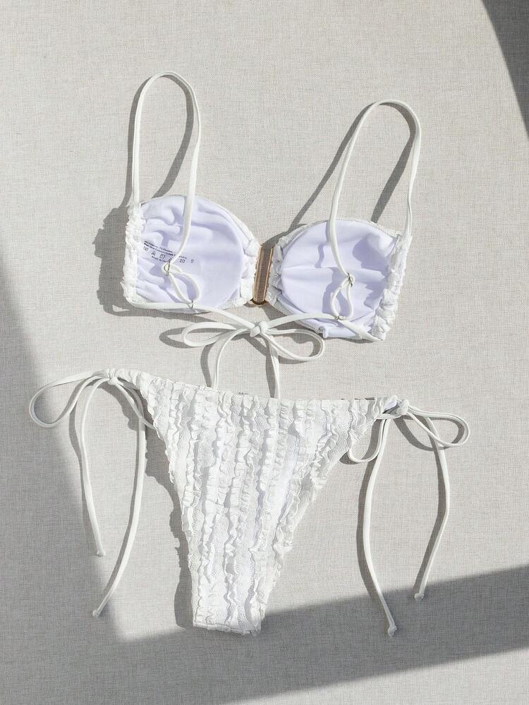 Ladies' Solid Color Strap Bikini Set Summer