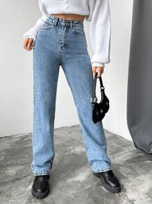 EURMUSE Jeans de pierna recta con cremallera - Neblina azul - Ver 5