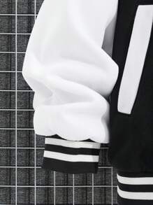 男士雙色落肩袖學院風夾克無連帽衫 - 黑與白 - 查看 6