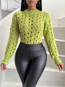 Zolique Solid Open Knit Drop Shoulder Sweater Knit Pullover Fall Winter Outfit