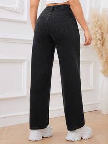SHEIN Privé Rách Quần legging thẳng - màu đen - Xem 2