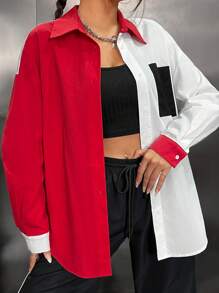 SHEIN EZwear 雙色落肩袖補丁貼口袋襯衫 - 彩色 - 查看 4