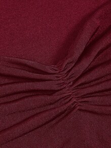 SHEIN MOD Nếp gấp Phần Ngực Ren Mộc nhĩ Viền không đối xứng Áo thun - Màu Đỏ Sâu - Xem 4