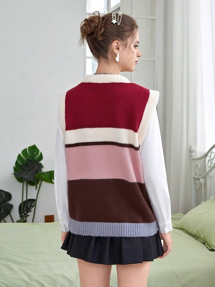 Color Block Sweater Vest Without Blouse