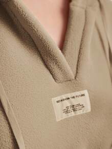 Mulvari Plus Letter Patched Drop Shoulder Drawstring Hooded Sweatshirt Dress - Khaki - View 4