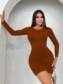 SHEIN SXY Criss Cross Backless Bodycon Dress - Brown - View 2