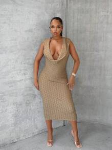 SHEIN SXY Ladies' Slim Fit Cowl Neckline Hooded Dress Birthday Outfit Spring Women Clothes Prom Dress Valentine Day Dress Date Night Dress Bachelorette Party