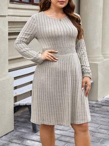 SHEIN Frenchy Talla grande Vestido unicolor tejido de canalé - Albaricoque - Ver 5