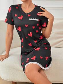 愛心圖案蕾絲邊睡裙