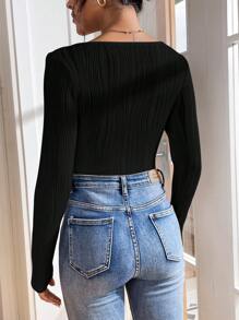 SHEIN Essnce Solid Scoop Neck Bodysuit - Black - View 2