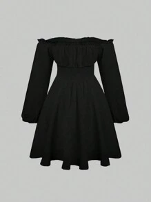 SHEIN Unity Off Shoulder Tay áo lồng đèn Đầm - màu đen - Xem 2