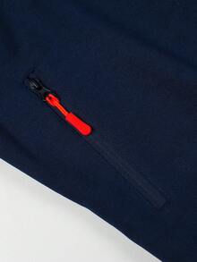 Manfinity Sport Corelite Nam Đồ họa Chữ cái Dây kéo Dây rút áo có mũ Jacket thể thao - Màu xanh hải quân - Xem 4