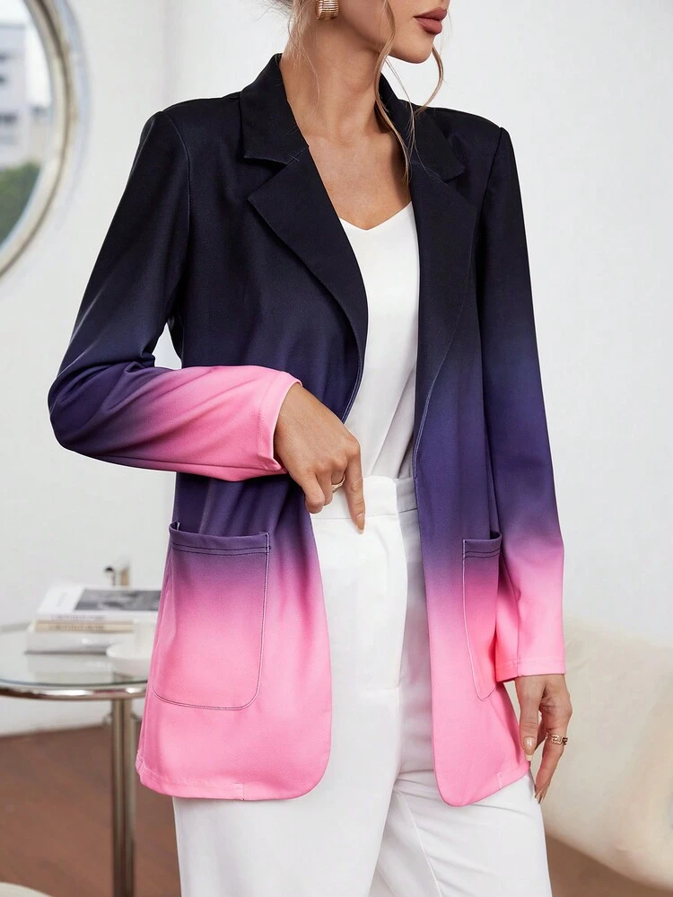 Ombre Dual Pocket Lapel Neck Blazer