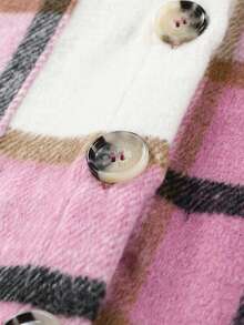 Áo khoác nữ dáng rộng tay dài kẻ caro có túi đơn cài khuy đơn giản thường ngày - Hồng - Xem 8