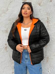 SHEIN EZwear Abrigo Con Capucha De Talla Grande Con Cremallera Y Acolchado - Multicolor - Ver 3