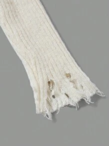 SHEIN ICON Cut Out Front Raglan Sleeve Asymmetrical Hem Distressed Trim Cardigan - White - View 5