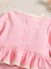 嬰兒女寶寶對比綁定荷葉邊爬服 - 粉色 - 查看 6