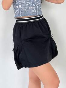 SHEINNeu 女式束口側邊裙 - 黑色 - 查看 4