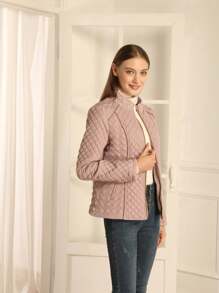 Áo khoác phao nữ Giolshon dáng casual, có mũ, có túi, chất liệu nhẹ, thích hợp mặc hàng ngày vào mùa xuân, thu và đông. - Hồng - Xem 6