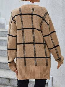 SHEIN LUNE 格紋圖案落肩袖開襟衫 - 彩色 - 查看 2