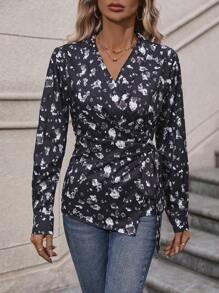 SHEIN LUNE 女式包身印花系腰襯衫 - 彩色 - 查看 5