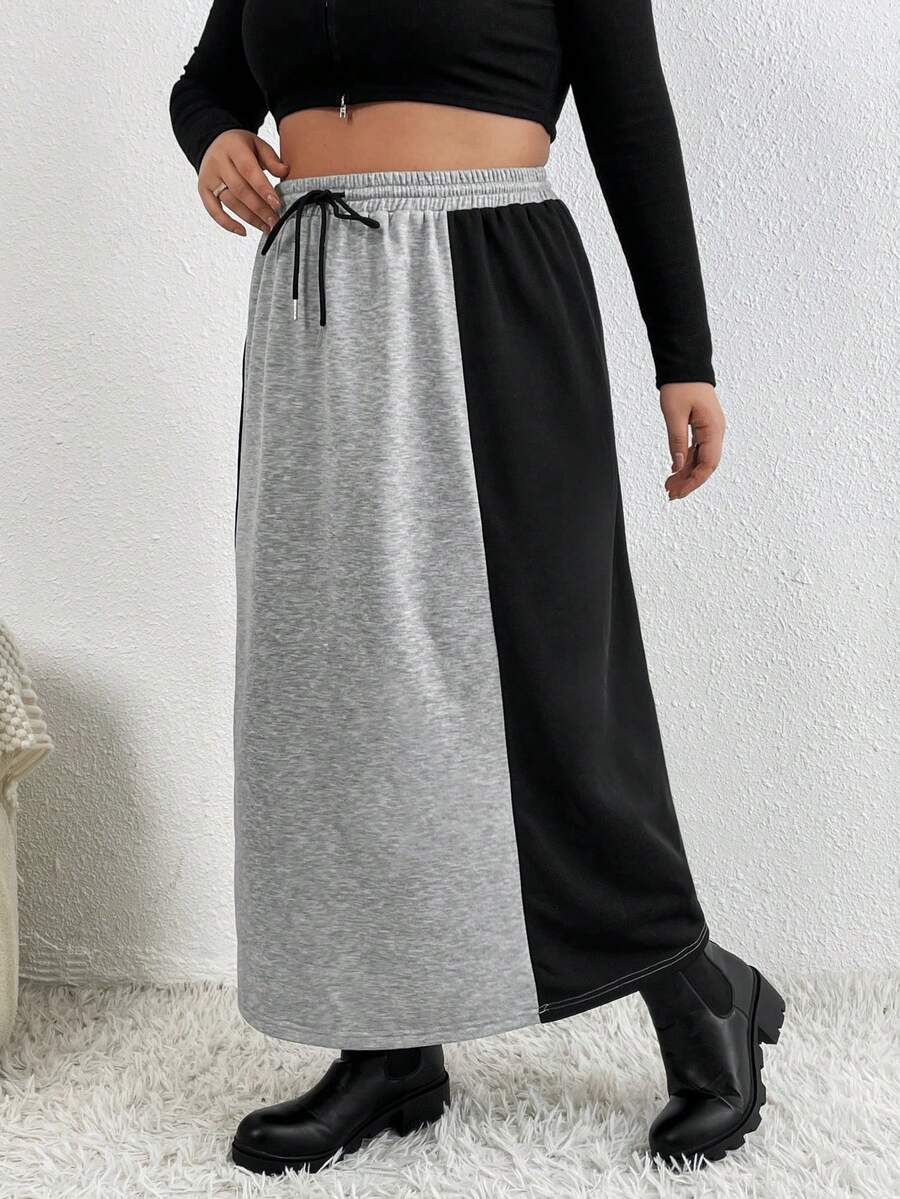 SHEIN Essnce Hơn Hai âm Eo dây rút Váy - Xám - Xem 1