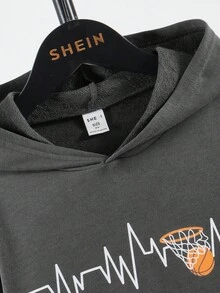 SHEIN 青少年男孩篮球印花卫衣 - 深灰色 - 查看 3