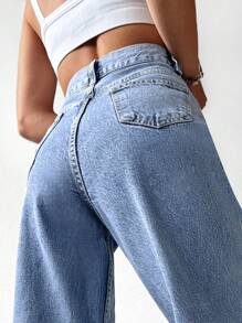 RueChic High Waist Wide Leg Jeans - Light Wash - View 3