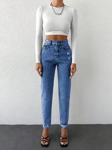 EURMUSE Women's Zipper Fly Denim Pants With Button Placket ,Petite Women - Medium Wash - View 5