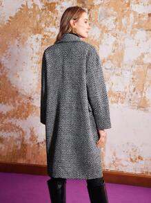 MOTF PREMIUM TWEED DOUBLE BREASTED OVERCOAT - Black and White - View 8