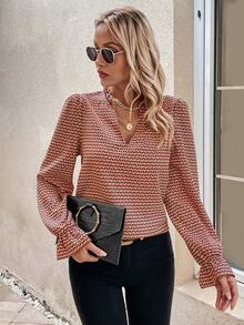SHEIN LUNE In Toàn bộ Cổ có Lỗ hổng Tay áo loe Áo sơ mi - Nhiều màu - Xem 3