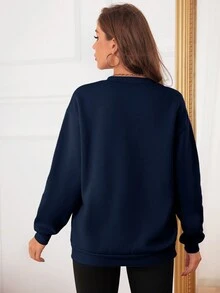 SHEIN Essnce 女款字樣印花運動衫 - 藏蓝色 - 查看 2