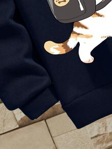 Manfinity Dauomo Men Cartoon & Japanese Letter Graphic Thermal Lined Sweatshirt, Fall/Winter, Long Sleeve Top