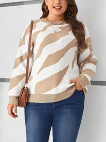 SHEIN LUNE Plus Colorblock Drop Shoulder Sweater - Multicolor - View 1