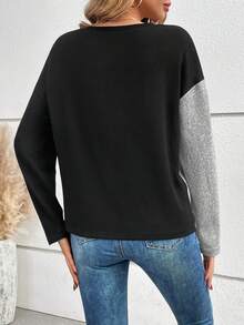 SHEIN LUNE 雙色紐扣細節落肩T恤 - 灰色 - 查看 2