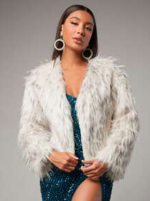 SHEIN BAE Của phụ nữ Xám & Trắng Họa tiết động vật Sang trọng áo Đối với Năm mới Đêm trước Buổi tiệc Trang phục - Màu be - Xem 2