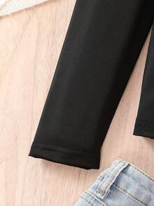 Thiếu niên cô gái Cắt bỏ chi tiết Cổ giả Áo thun - màu đen - Xem 5