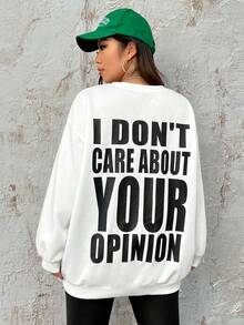 SHEIN EZwear 大码标语印花运动衫 - 白色 - 查看 5