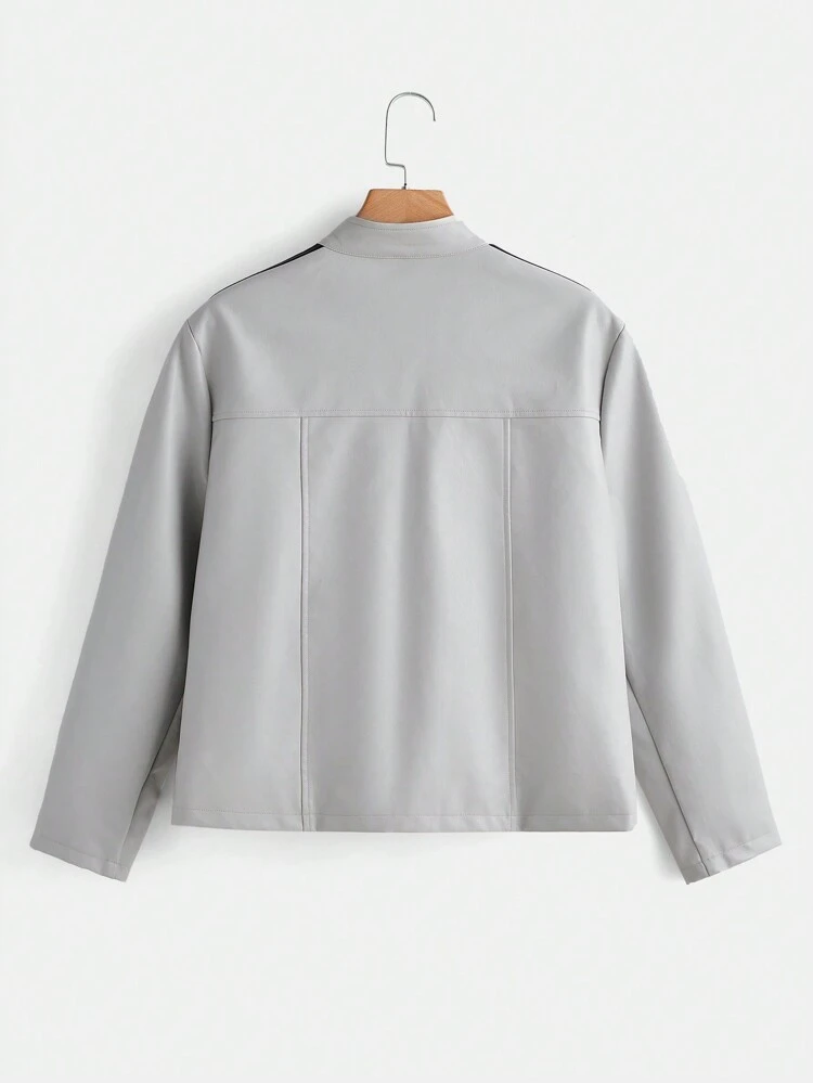 Plus Contrast Tape Zip Up PU Leather Jacket