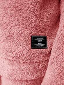 SHEIN Leap Crew Cô gái Tween Thư được vá Thả vai Flannel Áo Hoodie & Quần - Bụi hồng - Xem 3